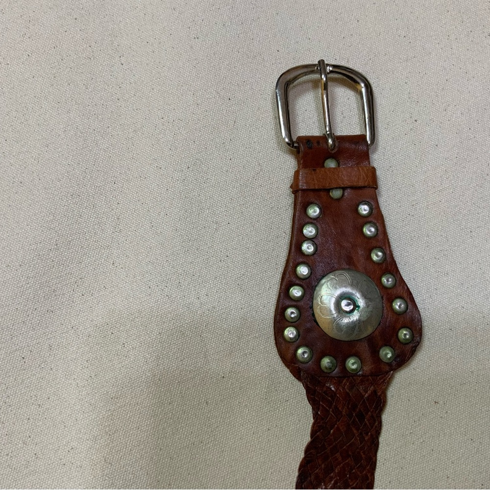 Handmade Vintage Brown Leather and Metal Belt - Picture 2 of 7